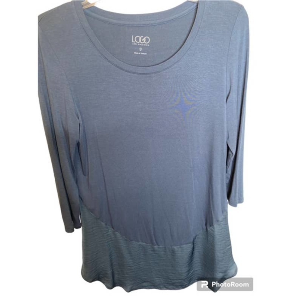 LOGO by Lori Goldstein Top Sz Small 3/4 Sleeves Satin Trim